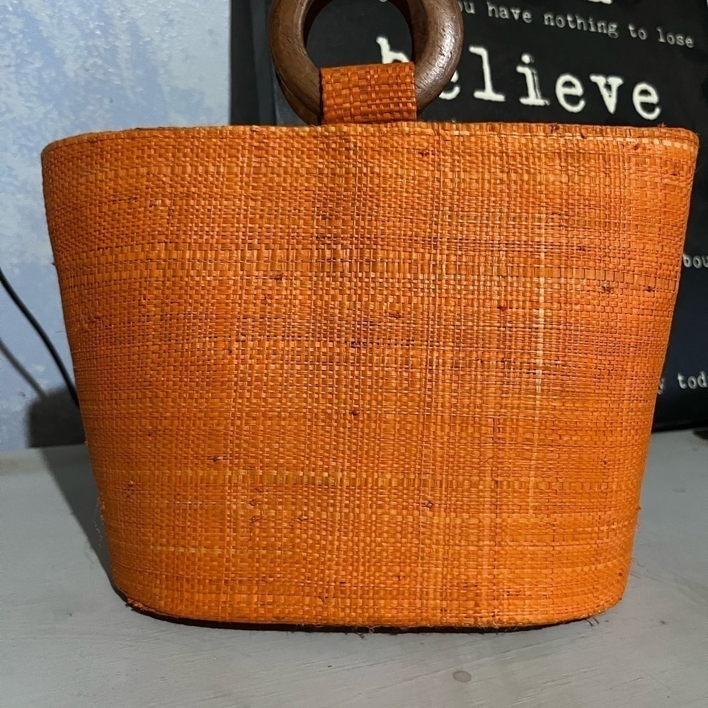 🩷Free🩷Vintage boho handbag,orange,wood handles - Picture 5 of 11